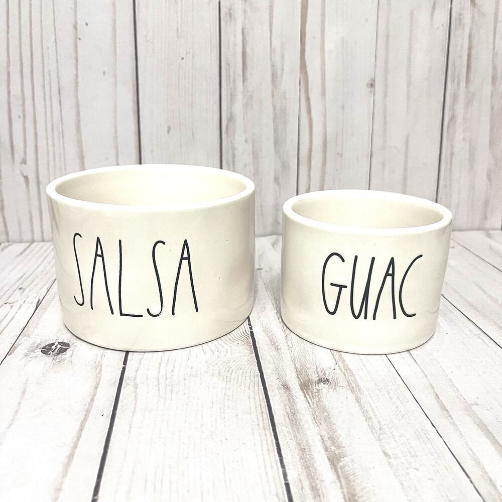Rae Dunn White Salsa and Guacamole Bowl Set Artisan Magenta Ceramic